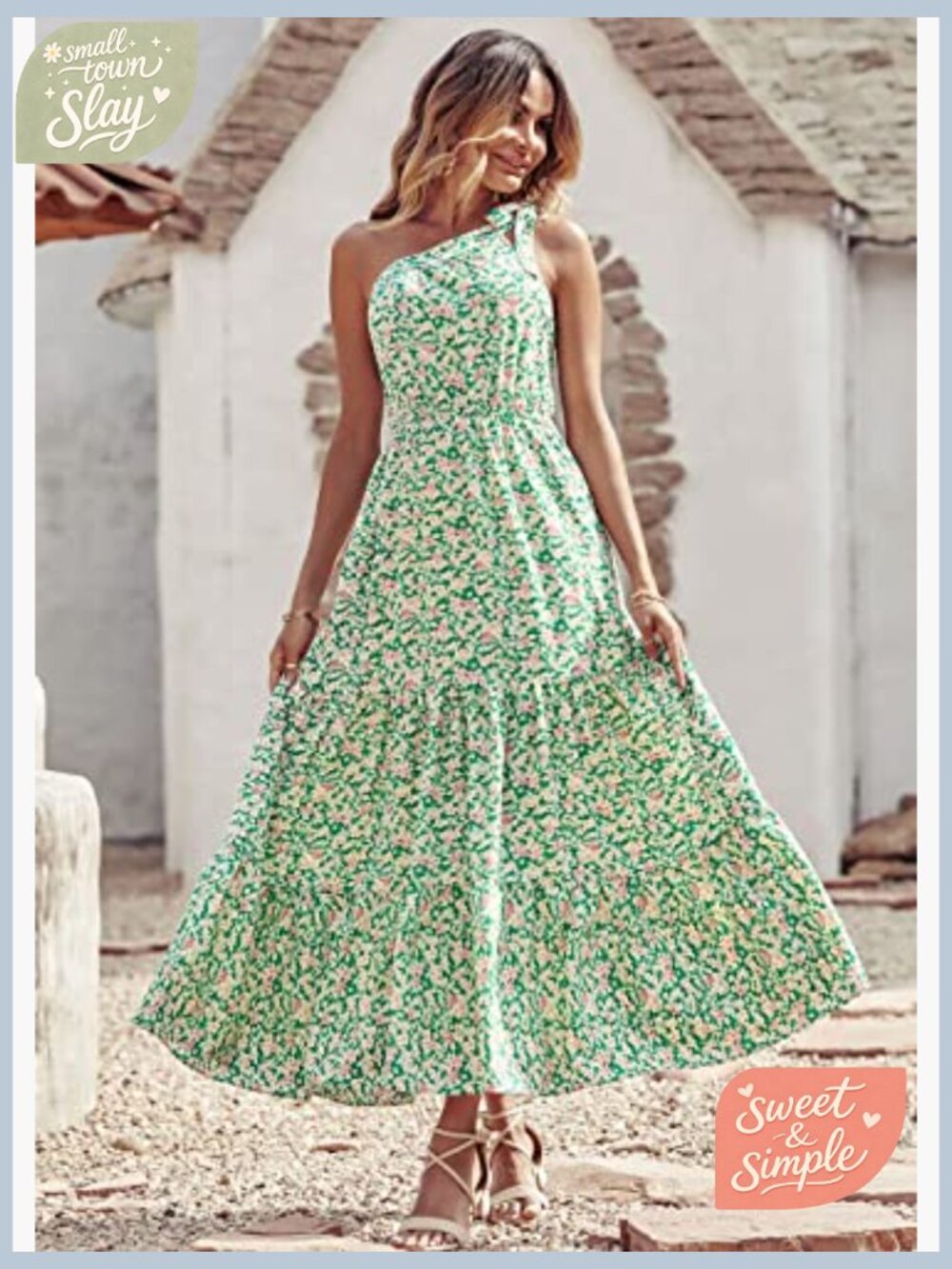 One Shoulder Maxi Dress Floral Tiered Boho Ruffled Swing Sun Dress - Picture 2 of 7